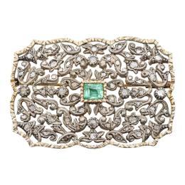 128 - BROCHE CON DIAMANTES Y TURMALINA VERDE