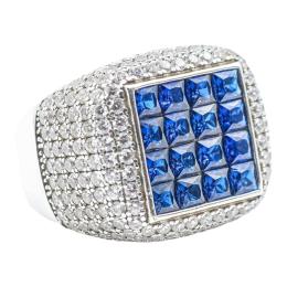 84 - ANILLO SELLO CON CIRCONITAS Y CRISTALES AZULES