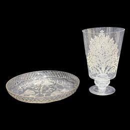 49 - JARRÓN Y PLATO DE CRISTAL DEL PRIMER TERCIO DEL S.XX
