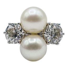 256 - SORTIJA CON DIAMANTES Y PERLAS, DE MEDIADOS S.XX