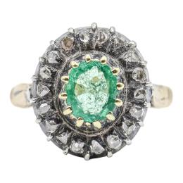 347 - SORTIJA ROSETÓN CON ESMERALDA Y DIAMANTES, AÑOS 50