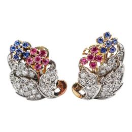 171 - PENDIENTES CON DIAMANTES, ZAFIROS Y RUBÍES, AÑOS 40