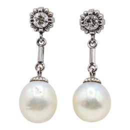 183 - PENDIENTES LARGOS CON DIAMANTES Y PERLAS, AÑOS 50 