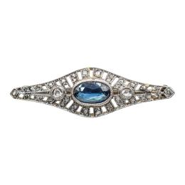 90 - BROCHE CON ZAFIRO Y DIAMANTES, AÑOS 30 
