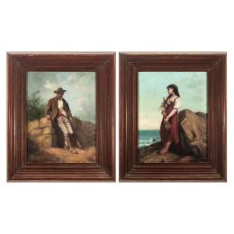 933 - PAREJA DE FIRMADOS  CON INICIALES T.F.