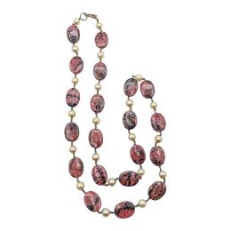 154 - COLLAR CON RODOCROSITAS Y PERLAS