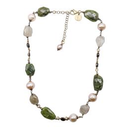 179 - COLLAR ITALIANO CON CUARZOS Y PERLAS