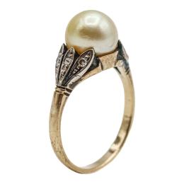 341 - SORTIJA CON PERLA Y DIAMANTES, AÑOS 40