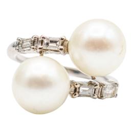 343 - SORTIJA CON PERLAS Y DIAMANTES, AÑOS 50