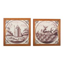 706 - PAREJA DE BALDOSAS DE CERAMICA DELF S. XVIII