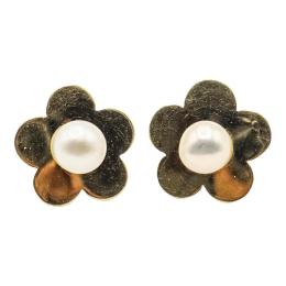 244 - PENDIENTES FLOR CON PERLA CULTIVADA