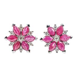 211 - PENDIENTES ROSETONES CON RUBÍES Y DIAMANTES