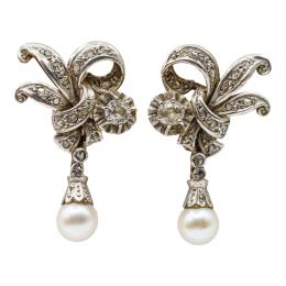 233 - PENDIENTES CON DIAMANTES Y PERLAS, AÑOS 40