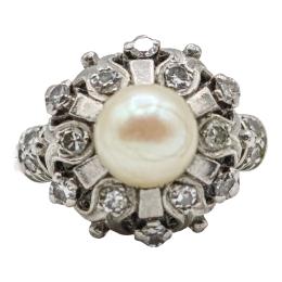 342 - SORTIJA CON PERLA Y DIAMANTES, AÑOS 50