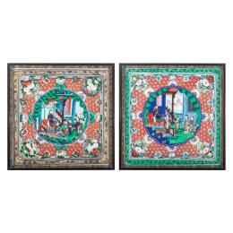 640 - PAREJA DE PINTURAS CHINAS DEL SIGLO XIX
