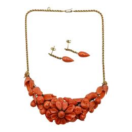 202 - GARGANTILLA Y PENDIENTES CORAL S.XIX