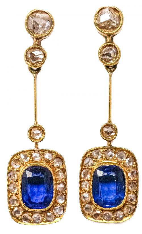 PENDIENTES CON ZAFIROS DE PPS. DEL S.XIX