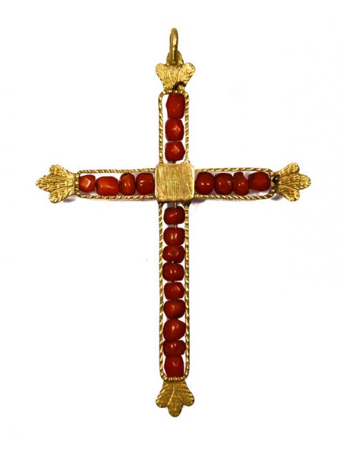 CRUZ DEVOCIONAL CON CORAL DEL S.XIX