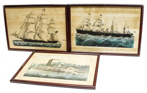 TRES LITOGRAFÍAS AMERICANAS DE BARCOS
