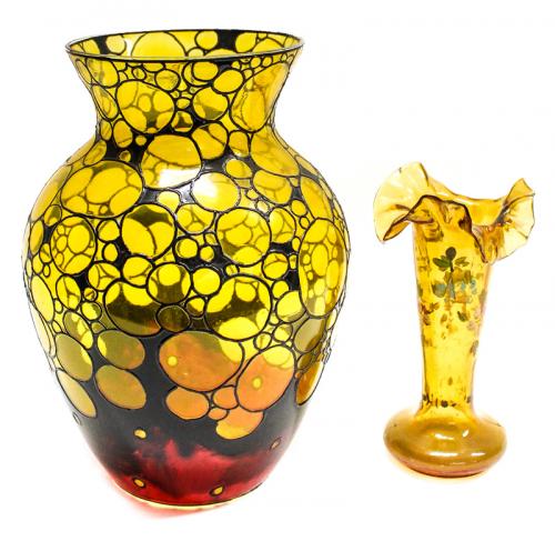 DOS JARRONES DECORATIVOS ESMALTADOS