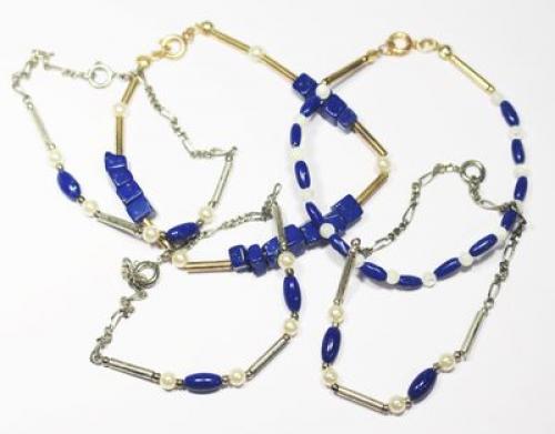 LOTE DE CINCO PULSERAS LAPISLÁZULI
