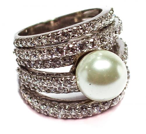 SORTIJA PLATA PERLA Y CIRCONITAS