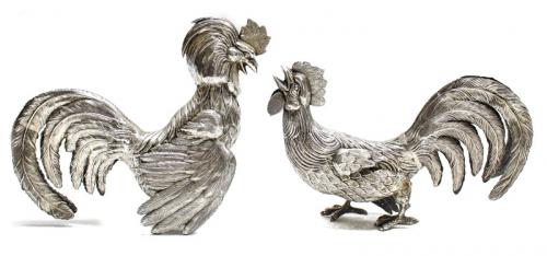 PAREJA DE GALLOS DE PLATA