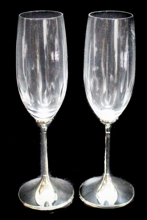 CONJUNTO DE COPAS DE CAVA EN CRISTAL Y PLATA