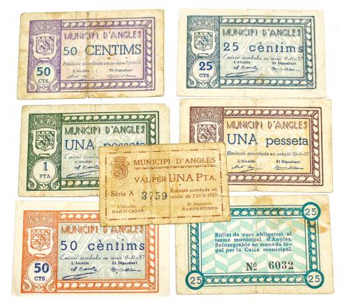 SIETE BILLETES DEL AYUNTAMIENTO DE ANGLÉS