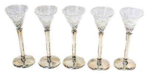 CINCO COPAS LICOR EN CRISTAL Y PLATA
