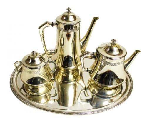 SERVICIO CAFE EN METAL PLATEADO