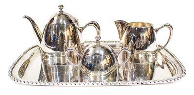 SERVICIO DE TE Y CAFE EN METAL PLATEADO