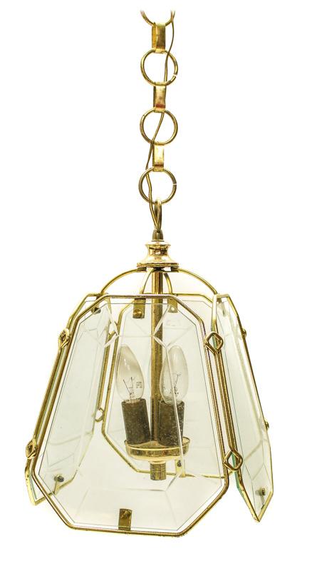 FAROL DE TECHO EN METAL DORADO Y CRISTAL
