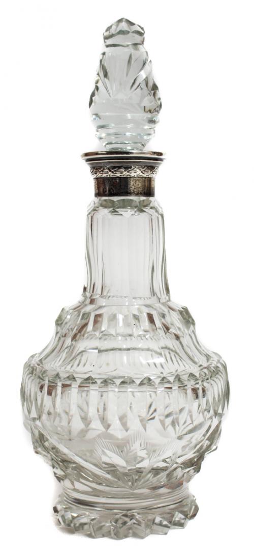BOTELLA LICORERA EN CRISTAL Y PLATA