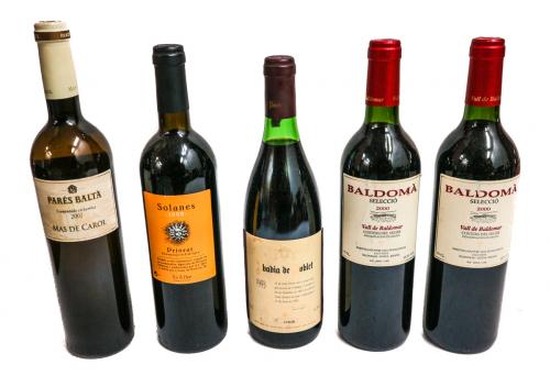 CINCO BOTELLAS DE VINO DE CATALÁN