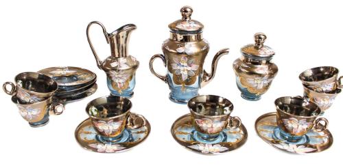 JUEGO DE CAFÉ EN PORCELANA DE BOHEMIA ESMALTADA