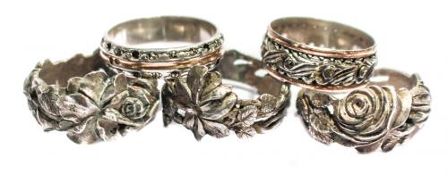 LOTE DE ANILLOS FLORALES EN PLATA
