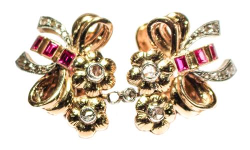 PENDIENTES CON RUBIS Y BRILLANTES AÑOS 40