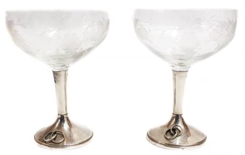 PAREJA DE COPAS EN CRISTAL Y PLATA