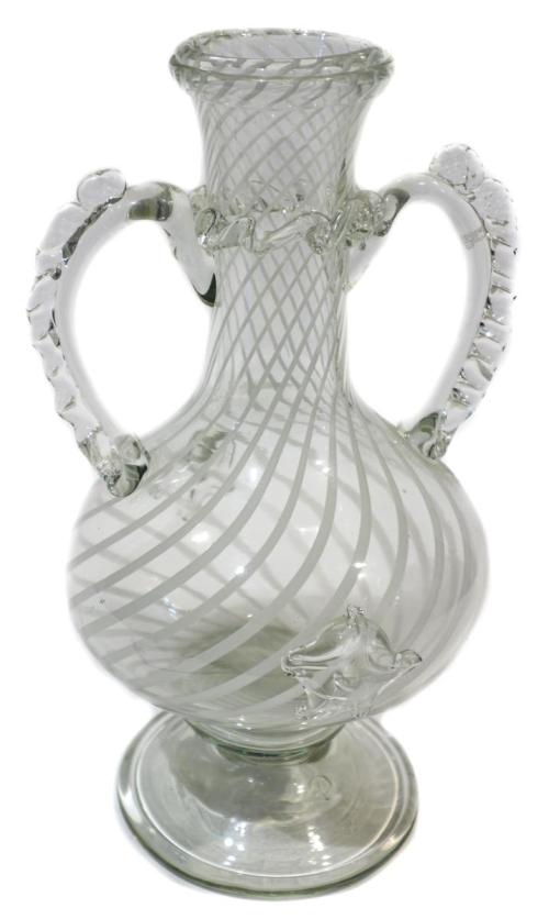 JARRÓN EN CRISTAL MALLORQUÍN CON LATICINIO DECORATIVO
