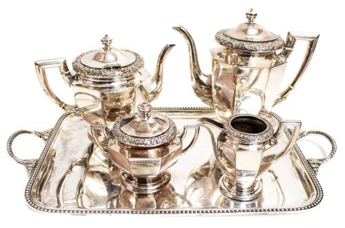 SERVICIO DE CAFÉ Y TÉ EN METAL PLATEADO