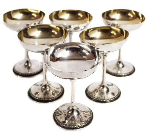 CONJUNTO DE SEIS COPAS DE CAVA EN PLATA