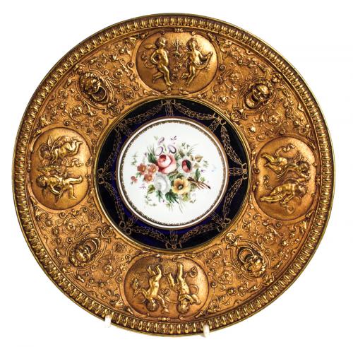 PLATO DECORATIVO EN PORCELANA Y BRONCE