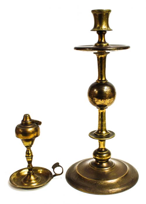 CANDELERO Y LAMPARA DE ACEITE S.XIX