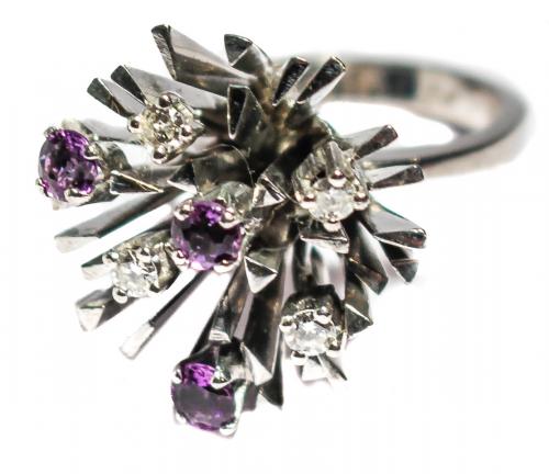 ANILLO AÑOS 40 CON BRILLANTES Y AMATISTAS
