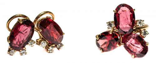 CONJUNTO CON TURMALINAS Y BRILLANTES