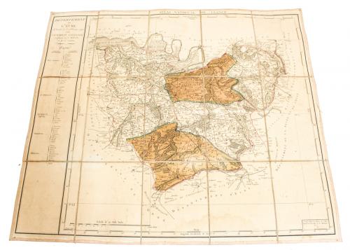 MAPA SOBRE TELA FRANCÉS DEL SIGLO XIX