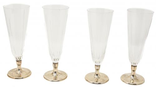 CONJUNTO DE COPAS DE CAVA EN CRISTAL Y PLATA