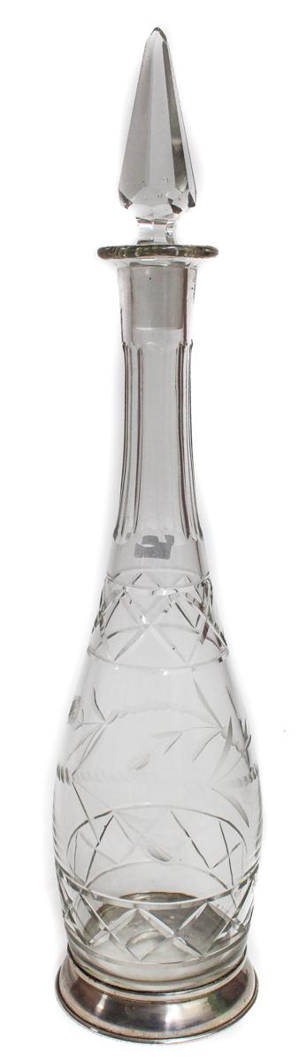 BOTELLA LICORERA EN CRISTAL Y PLATA