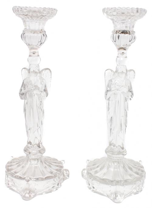 PAREJA DE CANDELEROS EN VIDRIO FLES. S.XIX